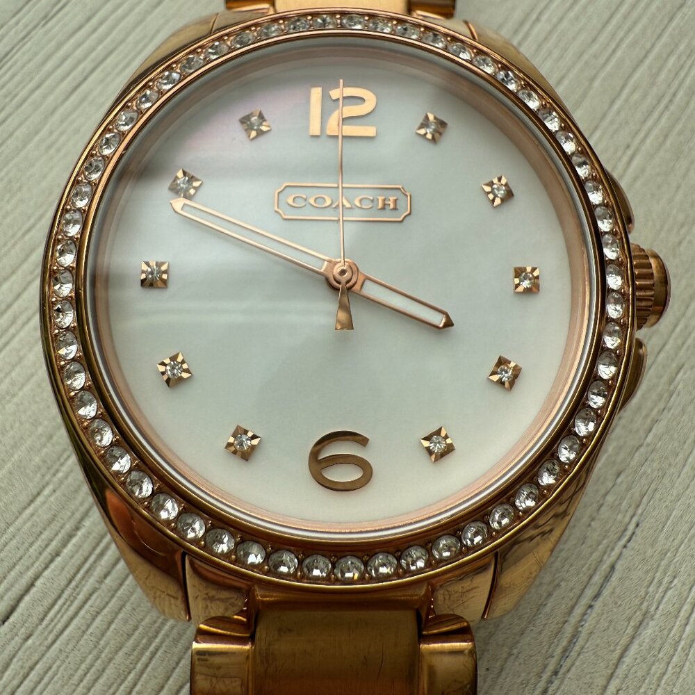 Coach Tristen Rose Gold Plated Stainless Steel Crystal Mother of Pearl Watch